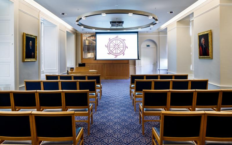 Ramsden Room set up with seating for a talk